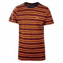 Volcom Men&#39;s Maroon Orange Navy Gold Striped Moorley S/S T-Shirt (S13) - $17.10