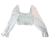 Rue21 NWT Women&#39;s Floral Long Sleeve Smocked Crop Top in Pastel Mint Size Large - £11.87 GBP