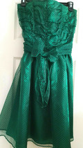 H&amp;M Dress Formal Prom Party Juniors Size 8 Green w/Black Polka Dots - £19.99 GBP