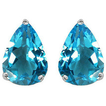 1.50 - 2.50CT Womens 14K White Gold Pear Shape Blue Topaz Stud Earrings Pushback - £41.67 GBP