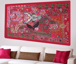 Tenture murale ethnique rose brodée à la main, tapisserie en Patchwork de... - $49.21
