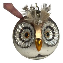 White Owl Large Wide Eyed Feathers Glass Christmas Ornament Holiday 4&quot;+ Vintage - £29.88 GBP