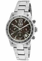 NEW A_line 80020-11MOP Women&#39;s Liebe Watch Black Dial Stainless Steel Chrono - £32.84 GBP