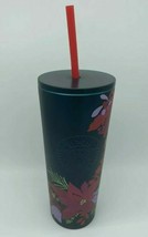 Starbucks Holiday Christmas 2021 Dark Green Poinsettia Metal Tumbler 16o... - $18.99