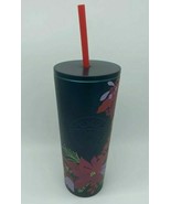 Starbucks Holiday Christmas 2021 Dark Green Poinsettia Metal Tumbler 16o... - $25.86 CAD