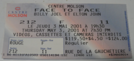 Elton John Billy Joel 2001 Ticket Stub Face To Face Tour Montreal Molson Ctr. Vg - £10.02 GBP