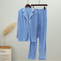 Spring Women&#39;s Shirt Pleated Two Piece Set Loose High Waist Leg Pants Suit 2022  - £143.66 GBP