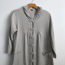 Womens Duster Jacket S Gray Crepe Frog Button Down Long Sleeve Cardigan Pockets - £22.19 GBP