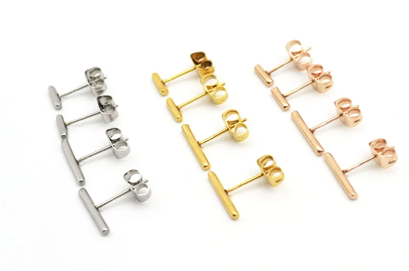 T Bar Earrings For Women Boys girls Gold Color titanium steel Fashion Black Punk - £46.79 GBP