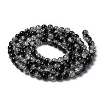 Z   Bead Lot 5 strand 10mm round crackle glass Two Tone Black &amp; clear CR11 - £11.35 GBP