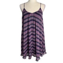 Express Sleeveless Mini Swing Dress S Blue Pink Striped Chiffon Lined NEW - $23.17