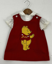 Vintage Sears Girl&#39;s M Winnie the Pooh Red Jumper Dress &amp;White Lace Trim Shirt - £17.93 GBP