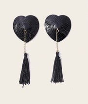 Black leather pasties with tassels - Luxury reusable nipple covers - $16.25