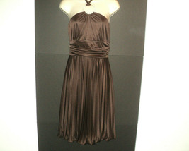 Cache Halter Dress Size 6 Knee Length Brown Pleated Skirt Polyester USA - £16.00 GBP
