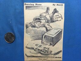 World War 2 WW2 Comic Sketch ORIGINAL From newsprint - US OIL EMBARGO IN... - $19.78