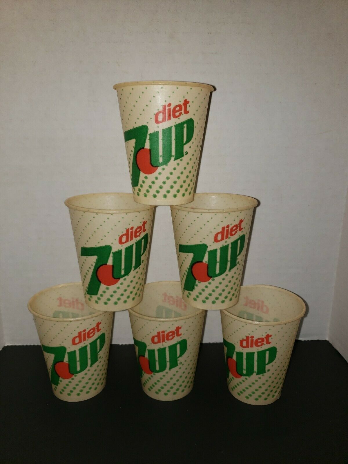 6 Sample Diet 7 Up Waxed 4 oz Soda Cups Old Unused Store Stock - $15.99