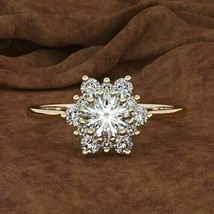 Real Moissanite 2.20Ct Round Cut Cluster Engagement Ring 14K Yellow Gold Plated - £121.13 GBP