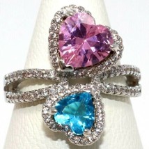 1.5Ct Heart Sapphire Topaz Engagement Promise Bypass Ring 14K White Gold Plated - £175.48 GBP