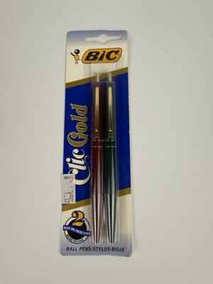 Vintage Bic Clic Gold Ballpoint Pens 2 Pack Red/Green Black Ink Medium USA - $29.00
