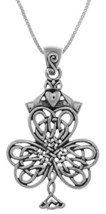 Jewelry Trends Sterling Silver Celtic Shamrock &amp; Irish Claddagh Pendant on 18 In - £44.89 GBP