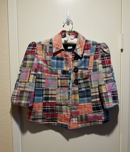 Primary image for Vintage Madras Plaid Patchwork Women Cropped Jacket Size S Cambridge Dry Goods