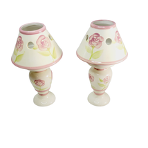 Rose Candlestick Votive Holders 2 Piece Set Hand Painted Shades Pink Cream - £11.71 GBP