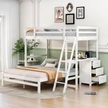 Twin over Full Bunk Bed with Built-in Desk and Three Drawers,White  - £541.33 GBP