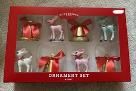 Target Wondershop Christmas Ornament Set Retro Nostalgic Deer &amp; Bells NEW 8pcs - £20.41 GBP