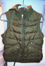 No Boundaries Puffer Hooded Vest Green Women’s Small Zip Up Pockets Knit... - $12.86