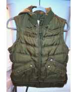 No Boundaries Puffer Hooded Vest Green Women’s Small Zip Up Pockets Knit... - £9.67 GBP