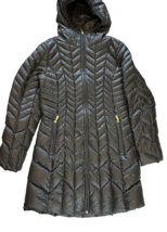 London Fog Black Packable Down Hooded Puffer Coat Parka Womens size M mid-leght - £77.67 GBP
