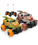 Set of 2 1/43 Scale 27Mhz Toy Dinosaur RC Cars W/ 2 Controllers, 9Mph Ma... - $38.19