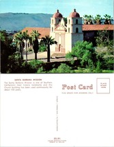 California Santa Barbara Historic Mission Church Palm Trees Vintage Postcard - £7.51 GBP