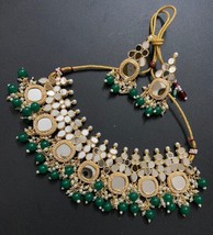 India Bollywood Chapado en Oro Vidrio Kundan Gargantilla Collar Verde Joyería - £29.88 GBP