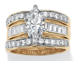 Marquise Cut Cz Bridal 3 Piece Gp Ring 14K Gold Sterling Silver 6 7 8 9 10 - £159.83 GBP