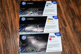 HP SET OF 3 CMYK Q6001A Q6002A Q6003A Toner Cartridge Genuine OEM 124A 5... - $209.25