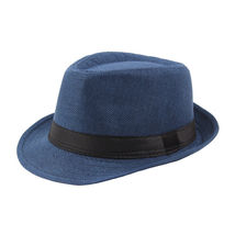 HOT Blue Straw Jazz Fedora Hat Trilby Cuban Sun Cap - Panama Short Brim Summer - £14.91 GBP