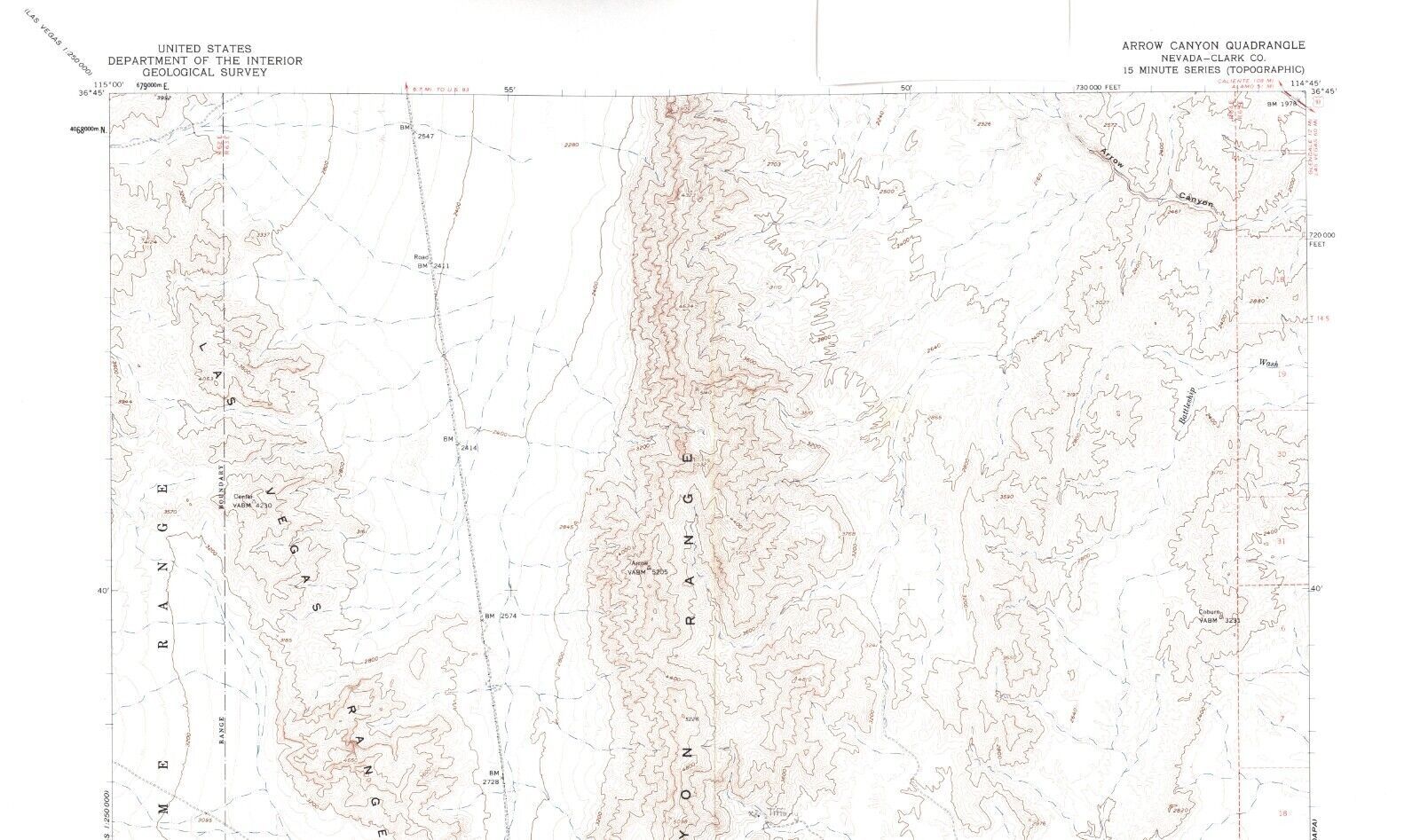 Primary image for Arrow Canyon Quadrangle Nevada 1958 Topo Map Vintage USGS 15 Minute Topographic