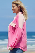 Bonbon Color Block Chest Pockets Half Button Plus Size Sweatshirt - $30.90