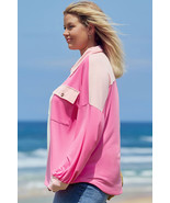 Bonbon Color Block Chest Pockets Half Button Plus Size Sweatshirt - $575.58 MXN
