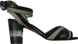 NIB ELISA FERARE heels 7 sandals shoes black patent tan leather clear he... - $129.99