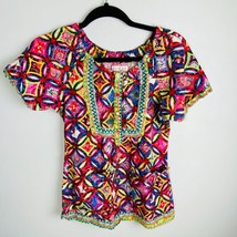Koi Happy Colorful Bohemian Boho Pattern Print Short Sleeve Scrub Top Wo... - £15.04 GBP