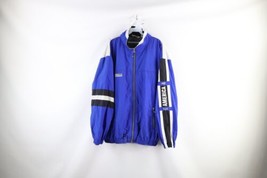 Vintage 90s Perry Ellis Mens 2XL Distressed Spell Out Windbreaker Jacket Blue - £39.65 GBP