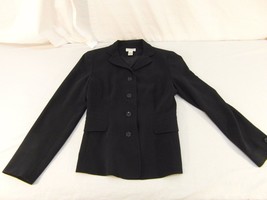 Adult Women&#39;s Ann Taylor Black Four Button Up Front Blazer Jacket Suit Top 30963 - £10.91 GBP