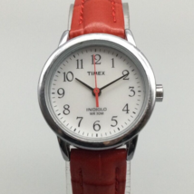 Vtg Timex Watch Women 25mm Silver Tone Red Leather Band 30M Indiglo New ... - £19.61 GBP