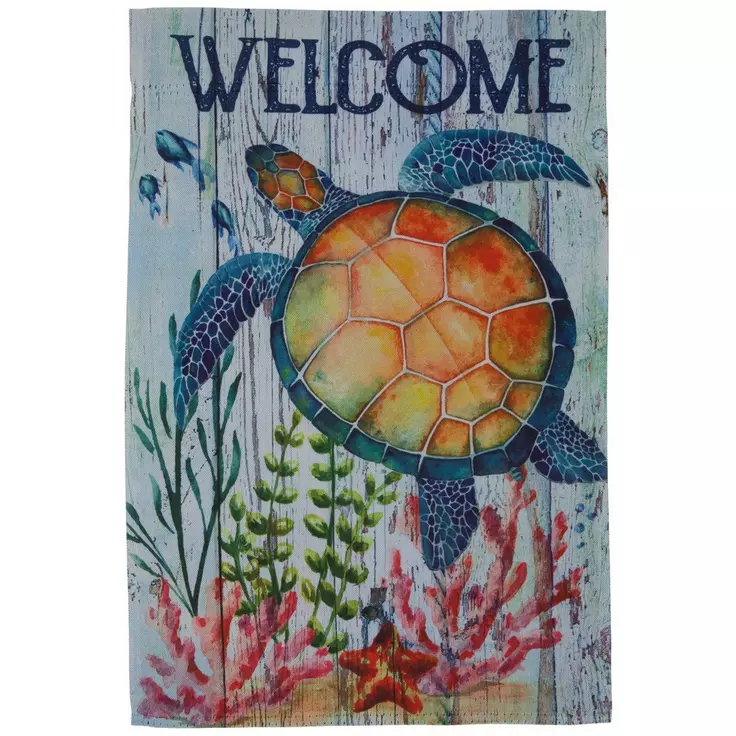Welcome Sea Turtle Garden Flag- 2 Sided, 12&quot; x 18&quot; - $5.99