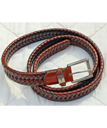 PGA Tour Men&#39;s Brown Black Leather Belt Top Grain Braided Leather Size 48 - $24.38 CAD