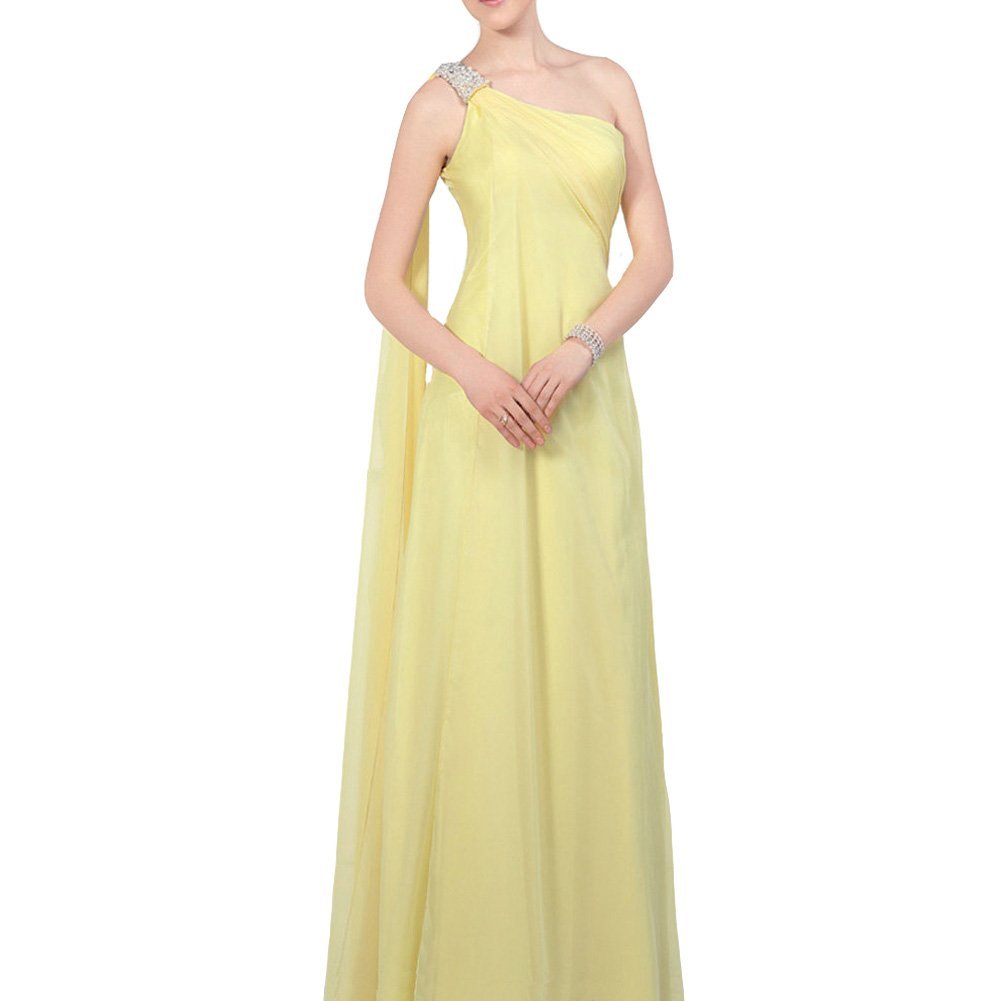 Kivary Women's Beaded One Shoulder Watteau A Line Chiffon Simple Prom Evening Dr