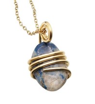 Rare Natural Lazulite Hand Forged Art Wrap Pendant Merlin&#39;s Gold 80 - €39,37 EUR