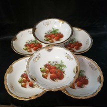 Vintage The US Pottery Company Set 6 Berry Bowls Strawberry Raspberry Go... - $14.35